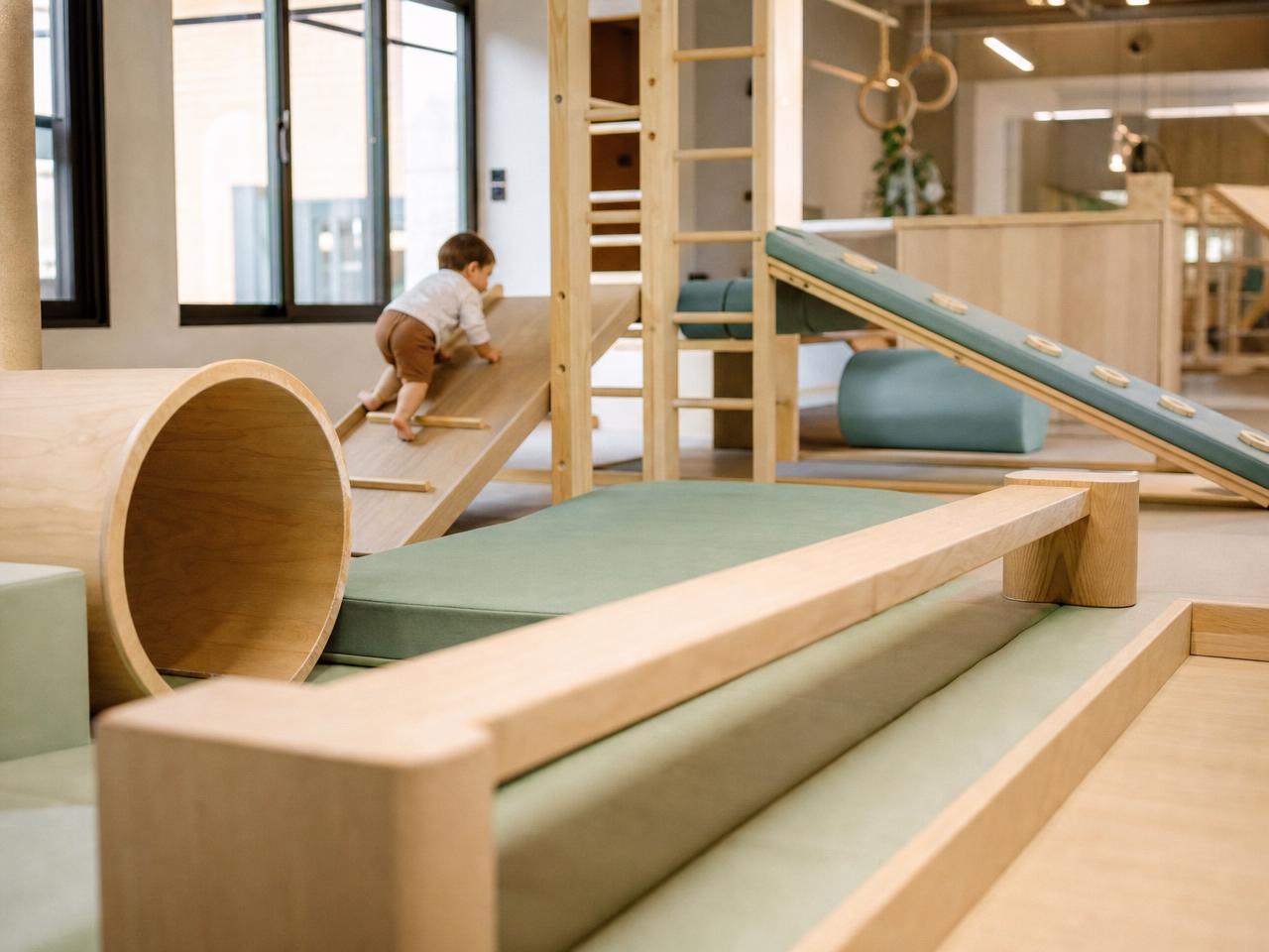 Toddler gym with soft climbing structures, balance beams and tunnels at Champions Studio Jaipur
